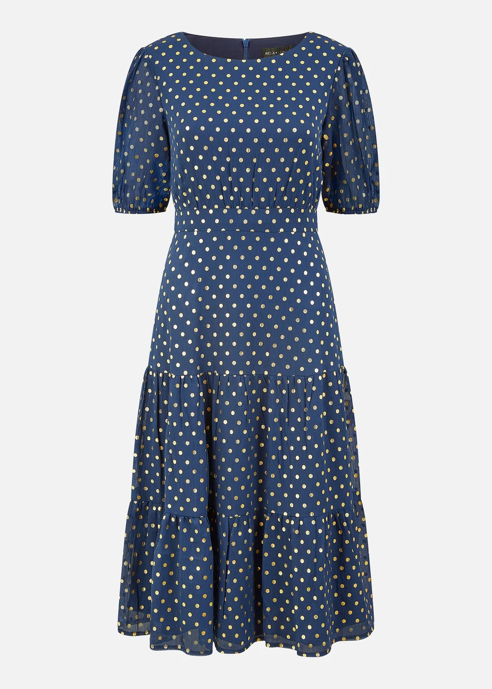 Mela Navy Gold Foil Spot Midi Dress With Scoop Back - 8 Image 3
