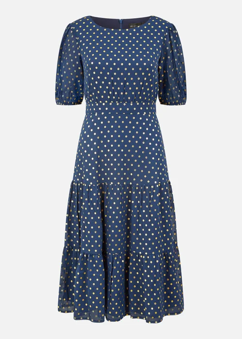 Mela Navy Gold Foil Spot Midi Dress With Scoop Back - 8 Image 3