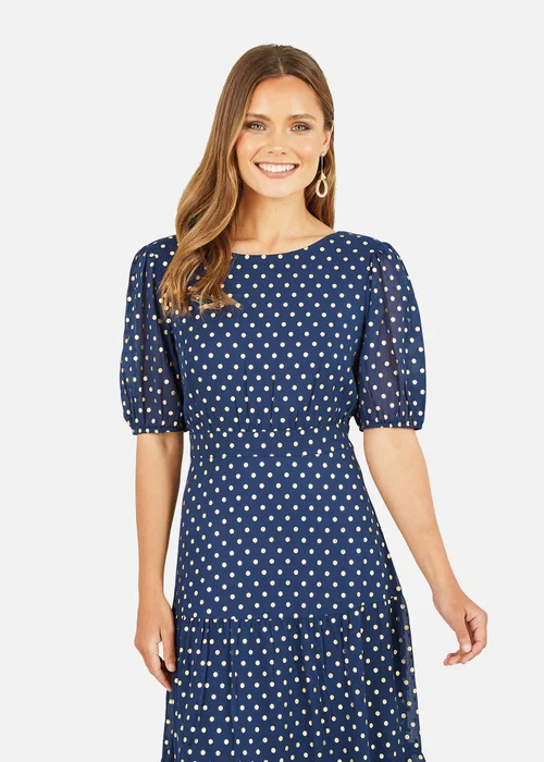 Mela Navy Gold Foil Spot Midi Dress With Scoop Back - 8 Image 2