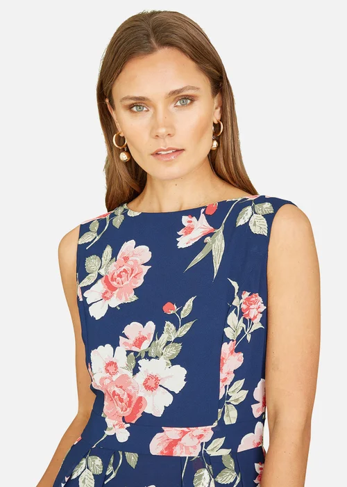 Mela Navy Floral Skater Dress With Scoop Back - 8 Image 2
