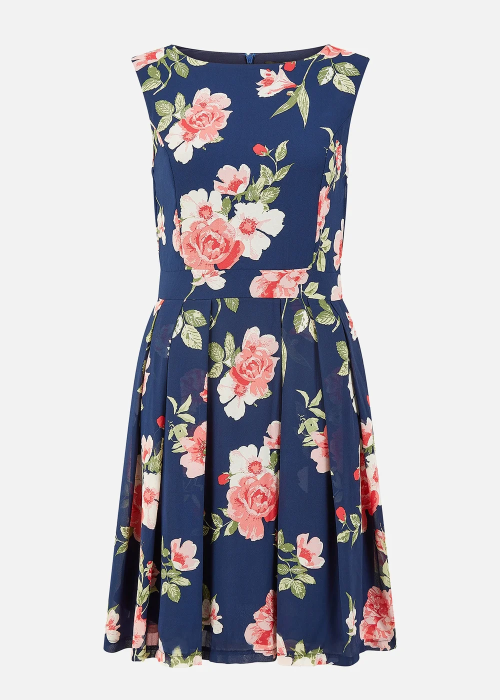 Mela Navy Floral Skater Dress With Scoop Back - 8 Image 3