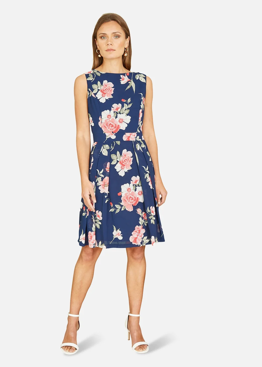 Mela Navy Floral Skater Dress With Scoop Back - 8 Image 1