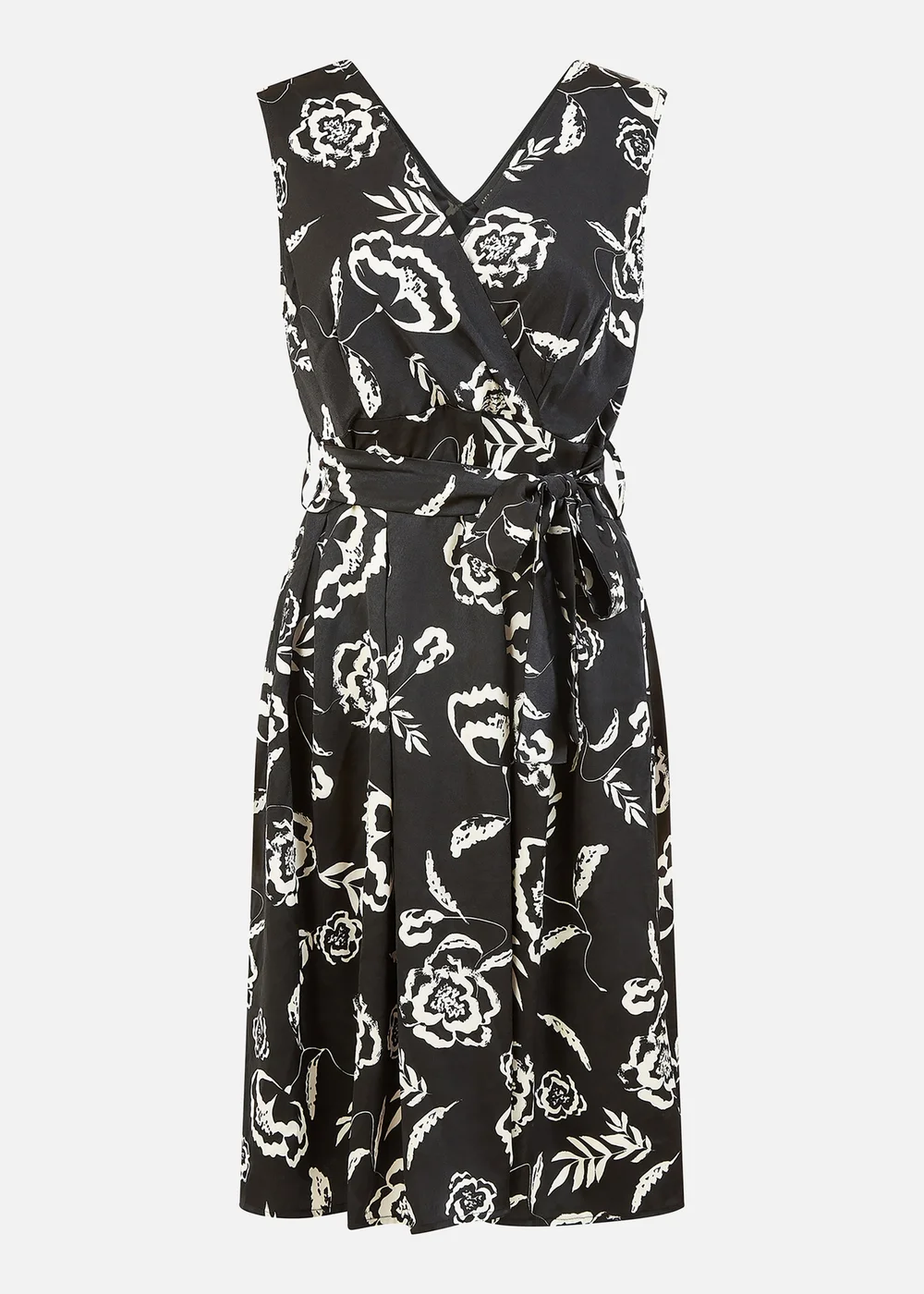 Mela Black Satin Floral Wrap Skater Midi Dress - 8 Image 3