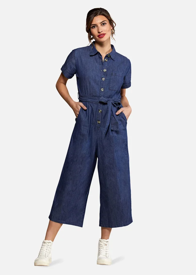 Yumi Navy Cotton Denim Jumpsuit