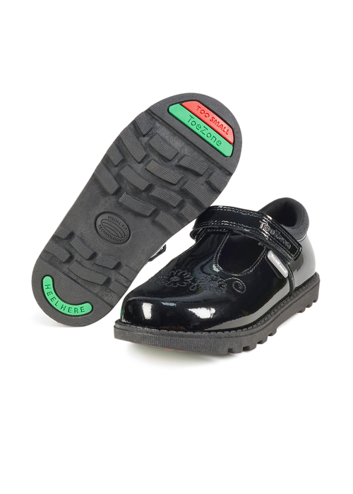 ToeZone Black Laura Flower Detail Shoe (Younger 6- Older 9) - 9 Infants Image 1