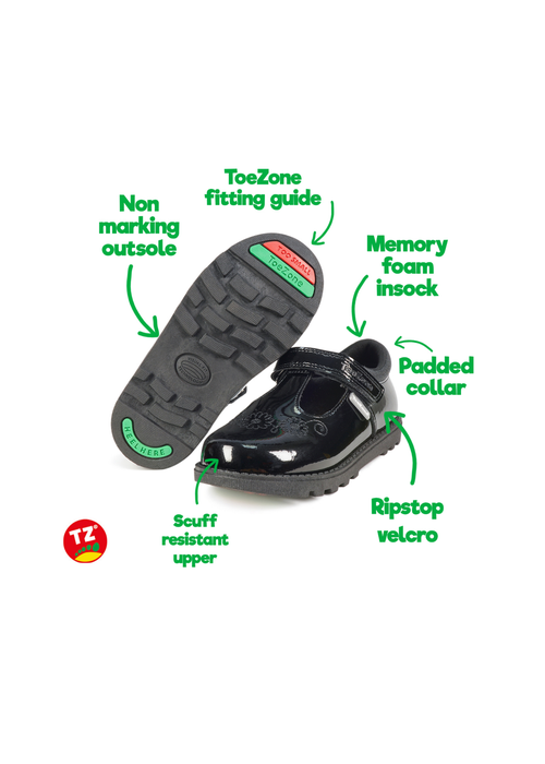 ToeZone Black Laura Flower Detail Shoe (Younger 6- Older 9) - 9 Infants Image 5