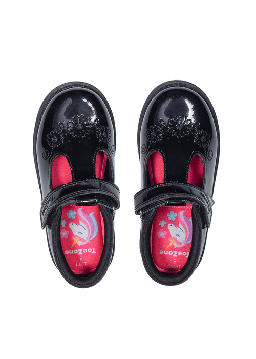 ToeZone Black Laura Flower Detail Shoe (Younger 6- Older 9) - 9 Infants Image 4
