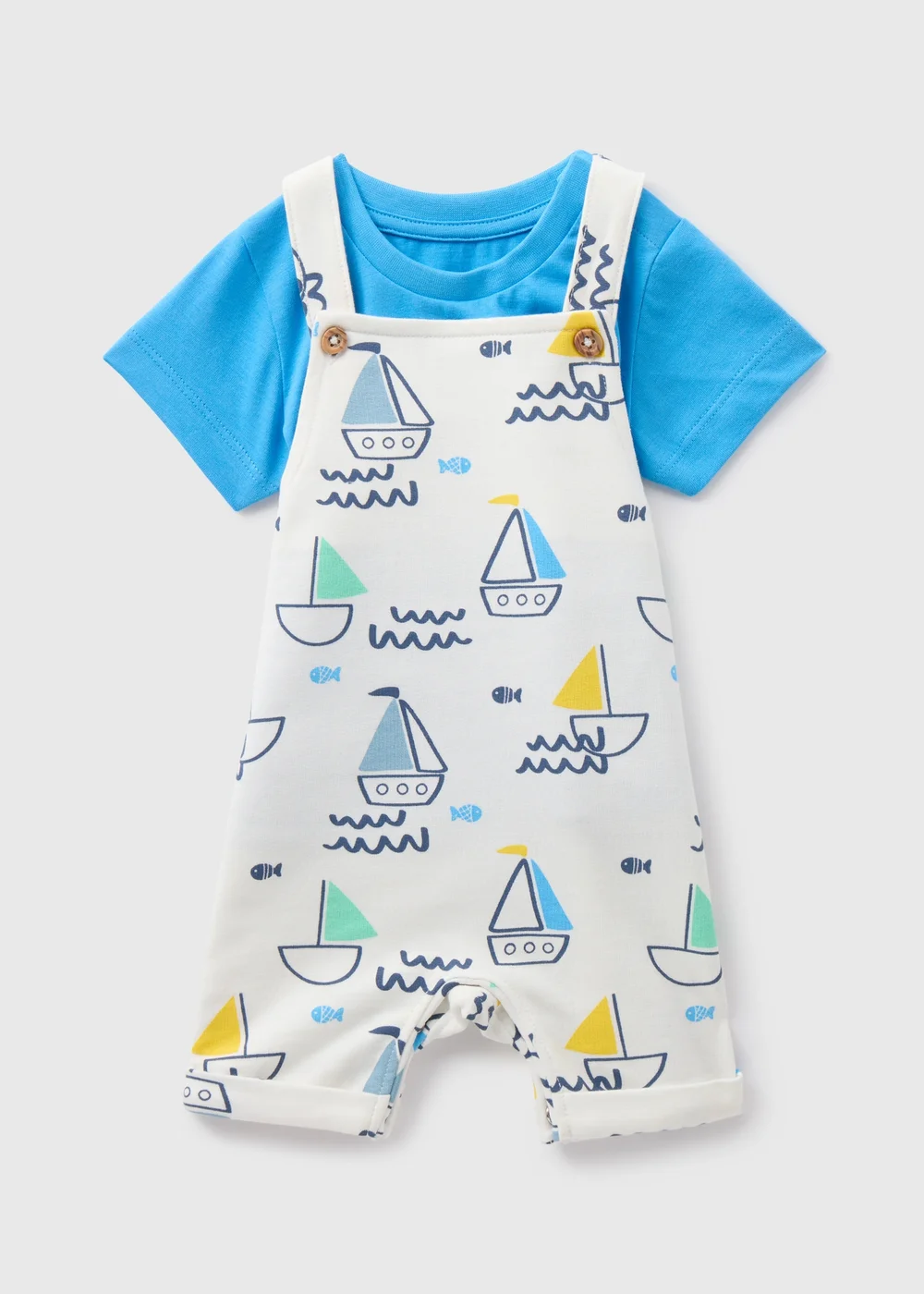Baby Ecru Nautical Dungaree & T-Shirt Set (Newborn-23mths) - Up to 1 Month Image 1