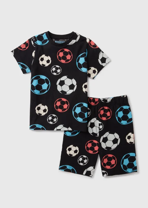 Boys Black Football Top & Shorts Pyjama Set (18mths-13yrs) - Age 18 - 23 Months Image 1