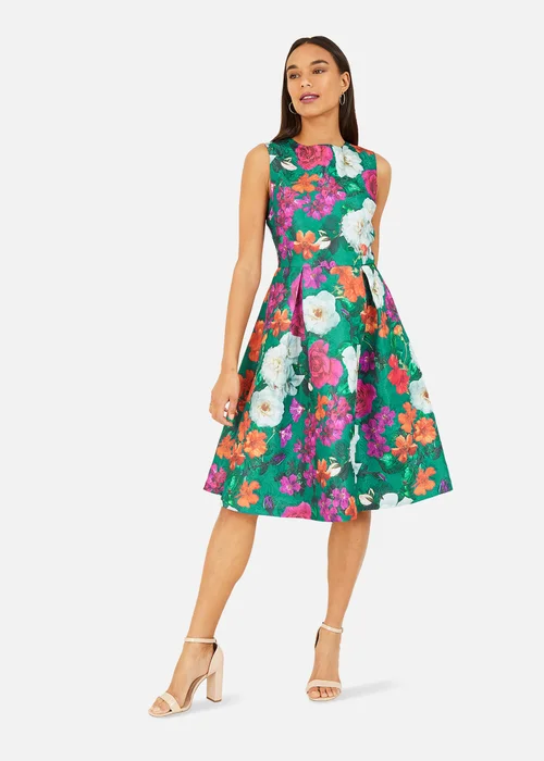 Yumi Green Floral Skater Dress - 8 Image 1