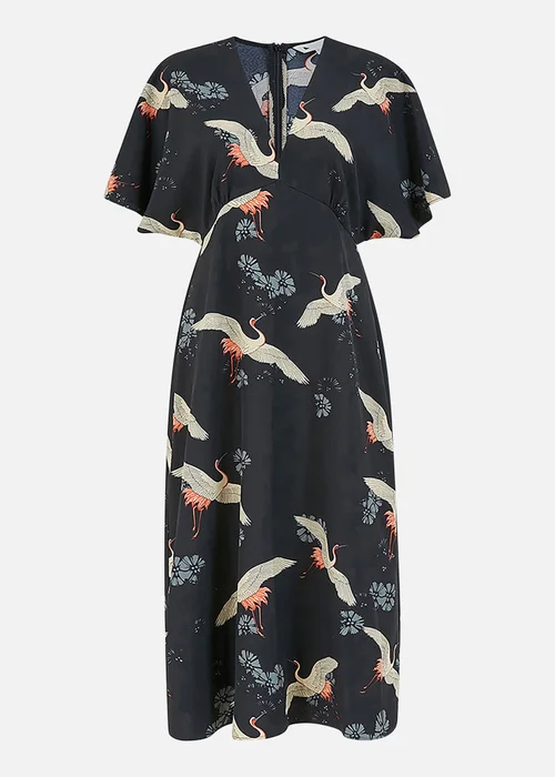 Yumi Black Crane Print Midi Dress - 8 Image 3