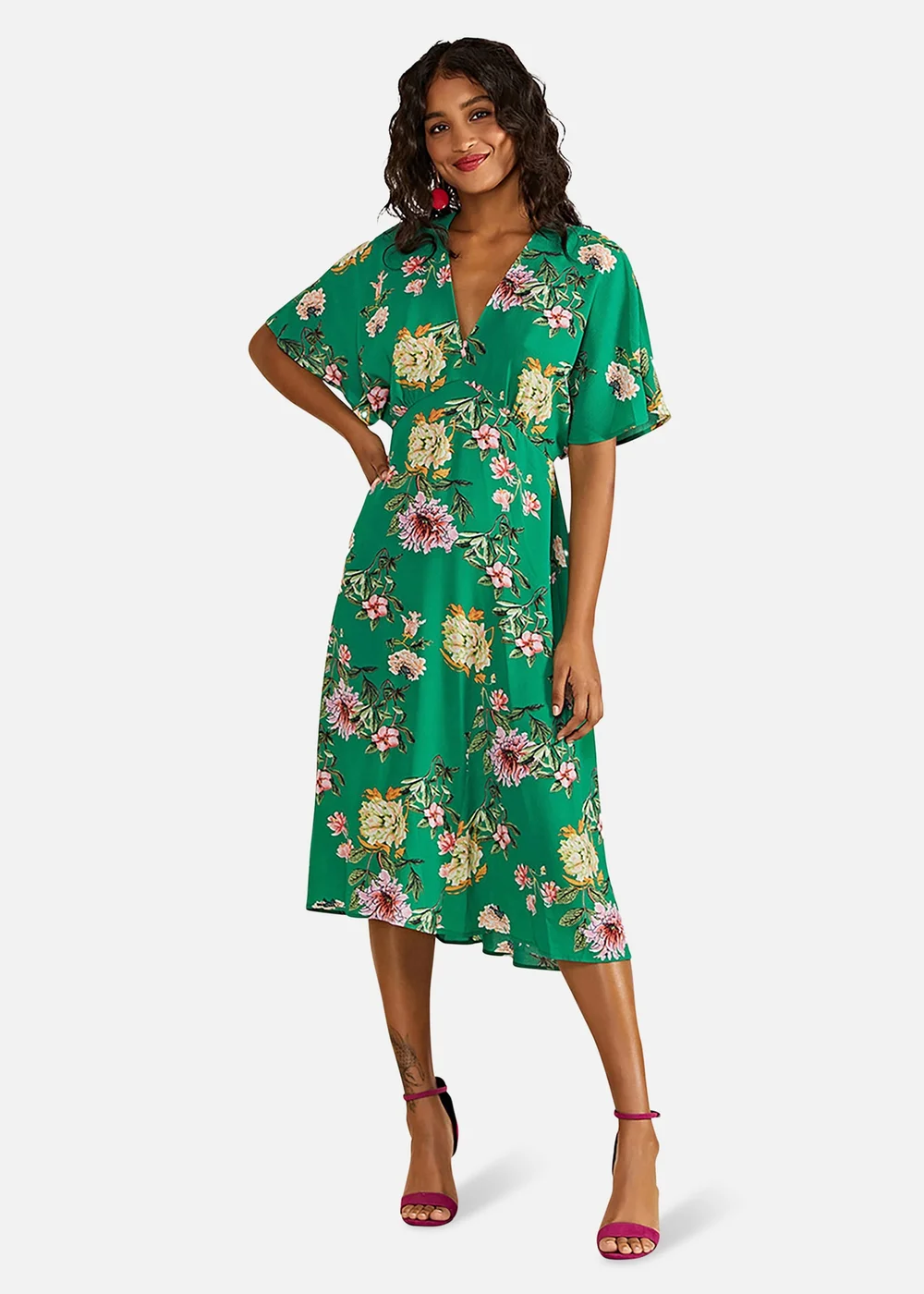 Yumi Green Floral Kimono Midi Dress - 8 Image 2