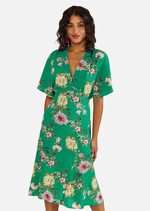 Yumi Green Floral Kimono Midi Dress - 8 Image 1