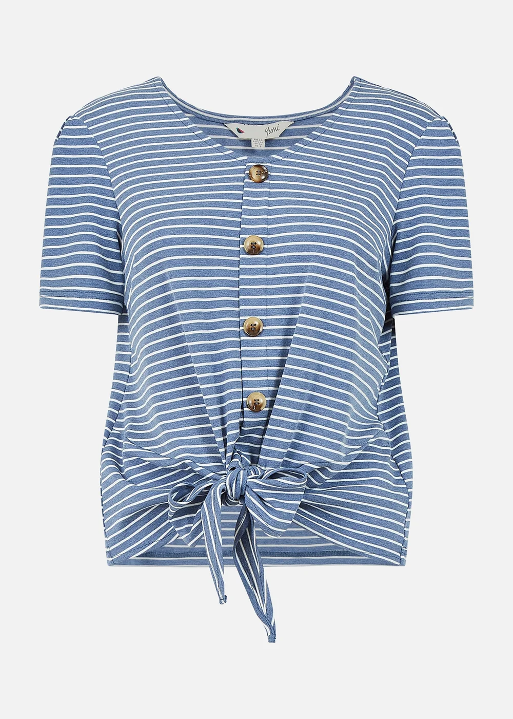 Yumi Blue Striped Jersey Button Detail Top - Size 14 Image 3