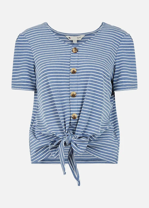Yumi Blue Striped Jersey Button Detail Top - Size 14 Image 3