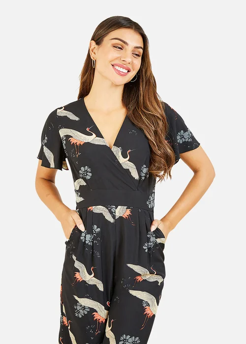 Yumi Black Crane Print Angel Sleeve Jumpsuit - 8 Image 2