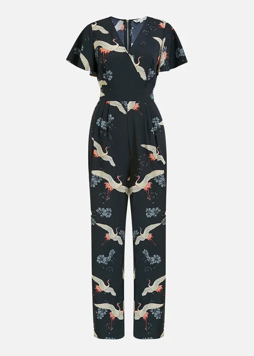 Yumi Black Crane Print Angel Sleeve Jumpsuit - 8 Image 3