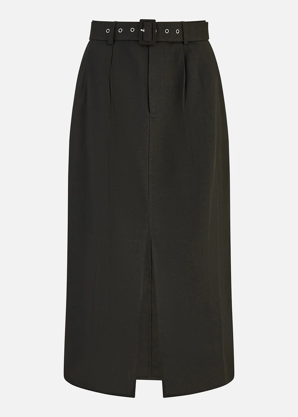 Yumi Black Cotton Midi Skirt With Belt And Split Hem - Size 8 Image 3
