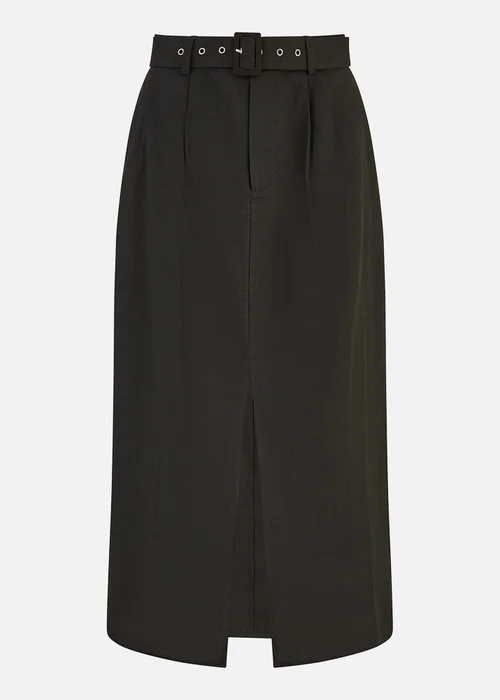 Yumi Black Cotton Midi Skirt With Belt And Split Hem - Size 8 Image 3