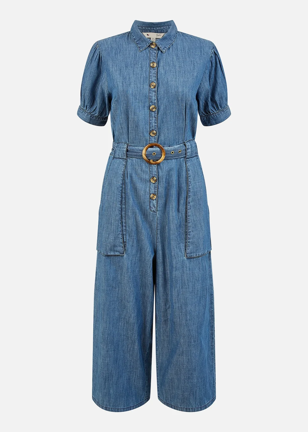 Yumi Blue Cotton Chambray Button Up Jumpsuit - 14 Image 3