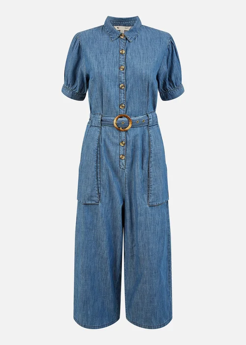 Yumi Blue Cotton Chambray Button Up Jumpsuit - 14 Image 3
