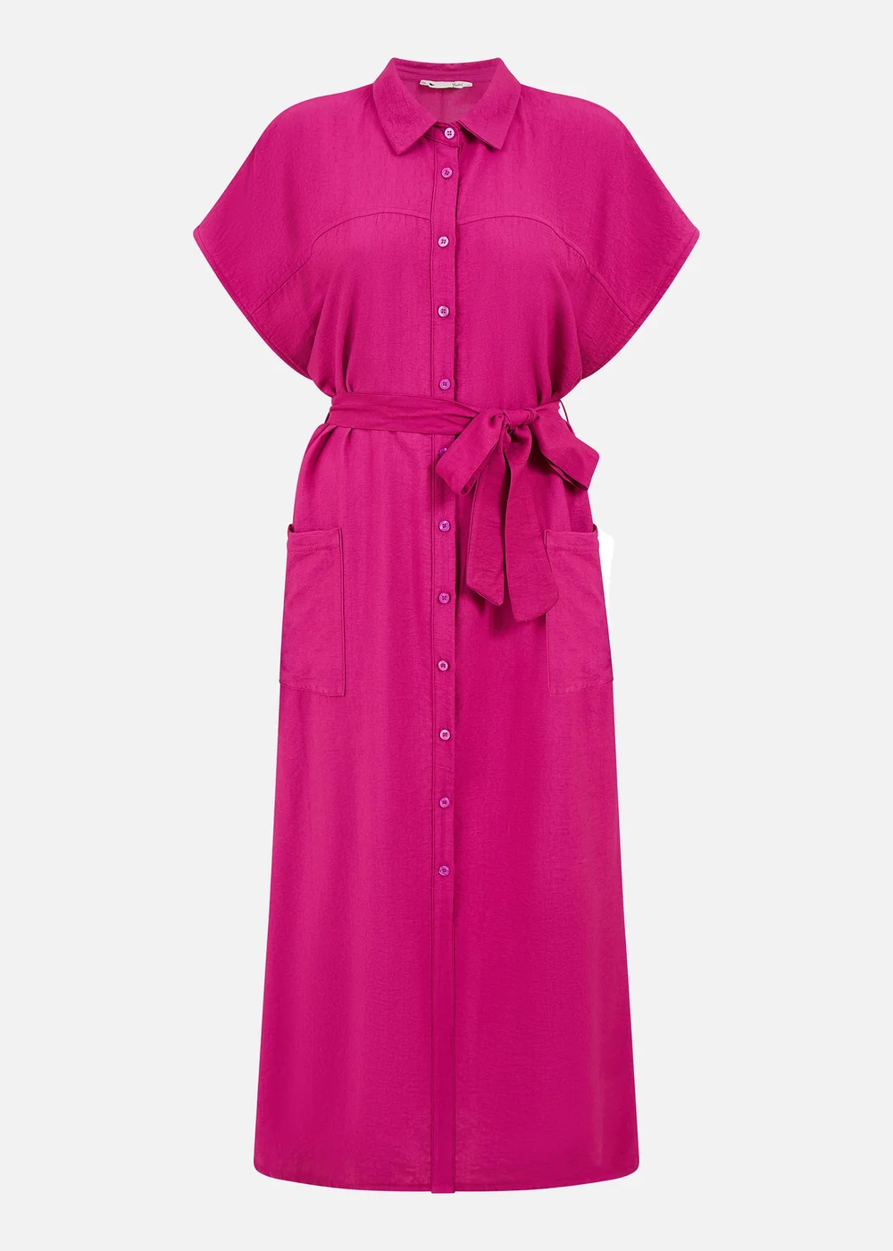Yumi Pink Viscose Relaxed Midi Shirt Dress With Pockets - 8 Image 3