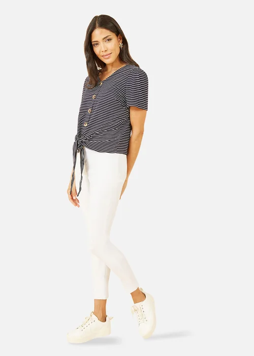 Yumi Navy Striped Jersey Button Detail Top - Size 14 Image 1