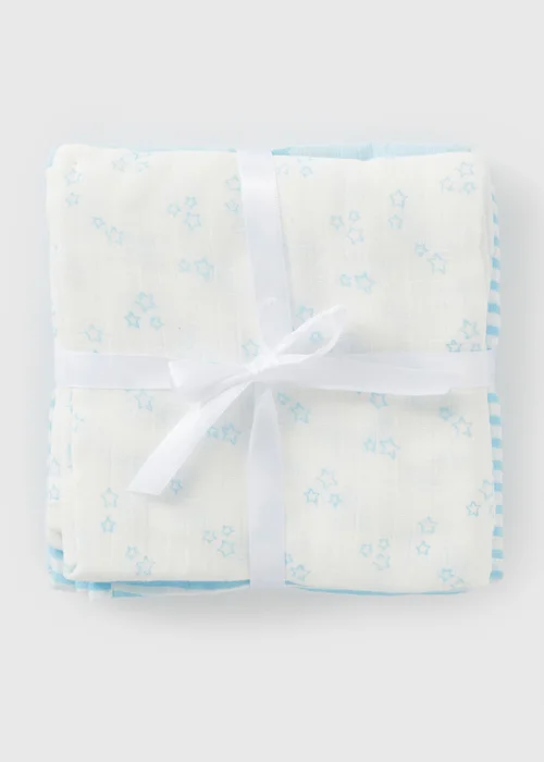 3 Pack Baby Blue Muslin Squares - One Size Image 1