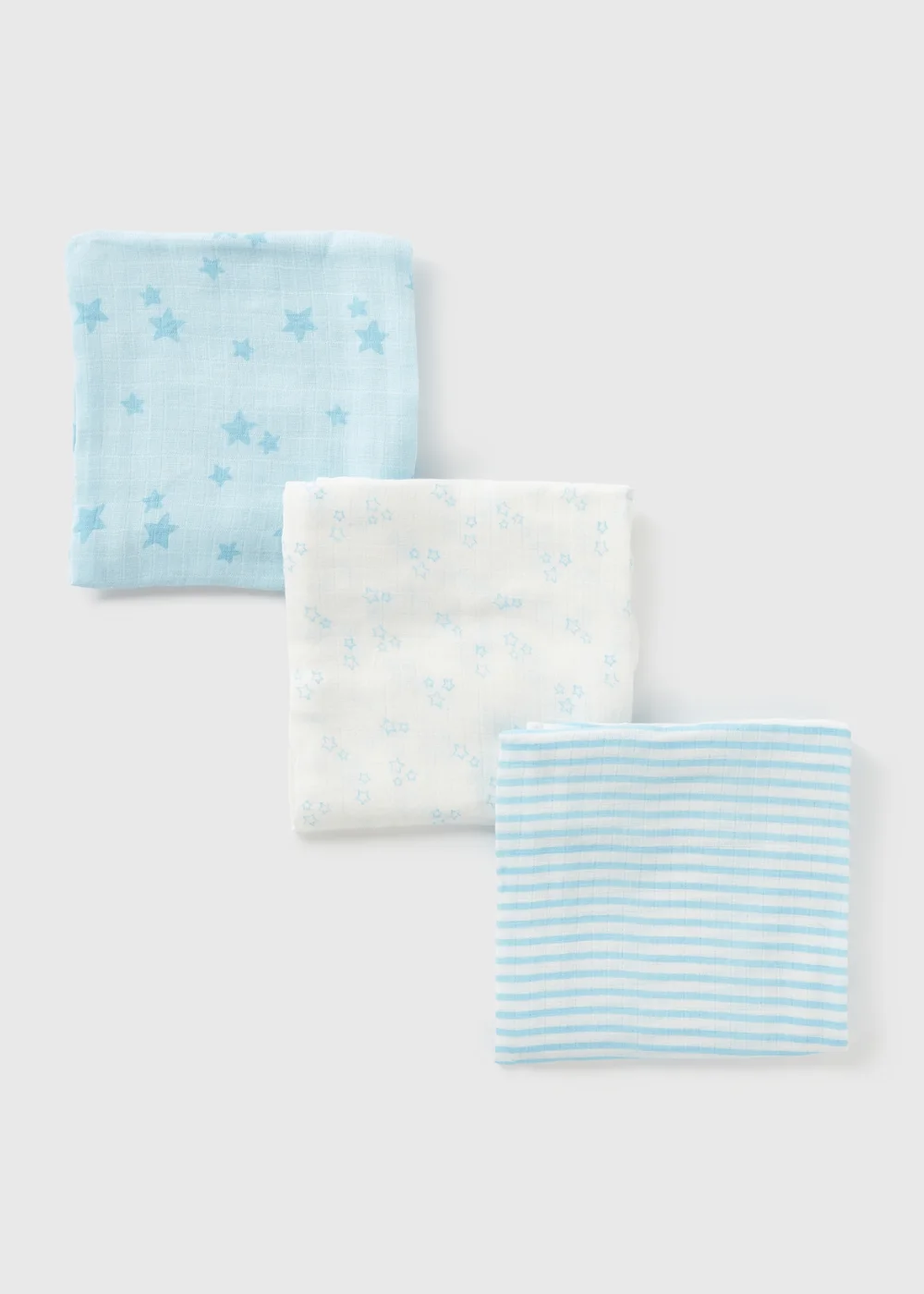 3 Pack Baby Blue Muslin Squares - One Size Image 2