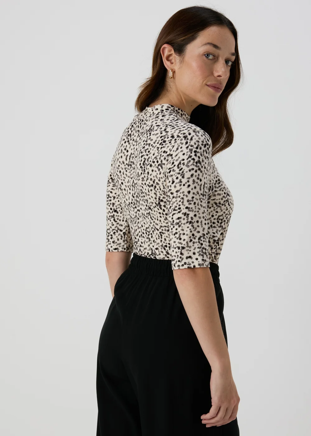 Cream Spot Print High Neck T-Shirt - 8 Image 2