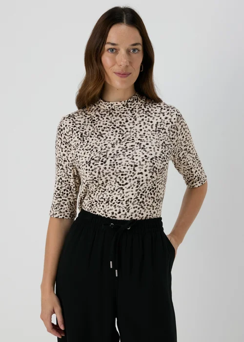 Cream Spot Print High Neck T-Shirt - 8 Image 1