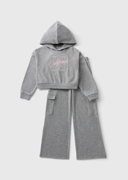 Girls Grey Soft Touch Hoodie & Trouser Set (7-15yrs) - Age 7 Years Image 1