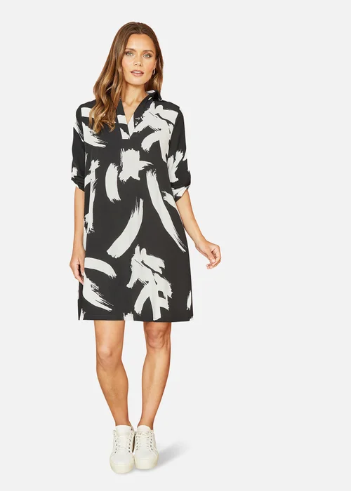 Yumi Black Abstract Print Tunic With Pockets - 8 Image 1