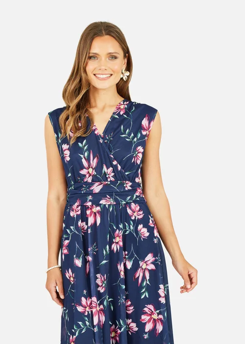 Yumi Navy Floral Print Midi Skater Dress - 26 Image 2