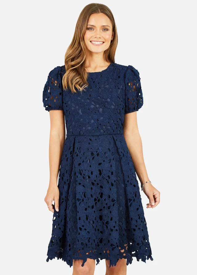 Yumi Navy Lace Midi Skater Dress - 14 | Matalan Yumi Navy Lace Midi Skater Dress - 14 | Matalan