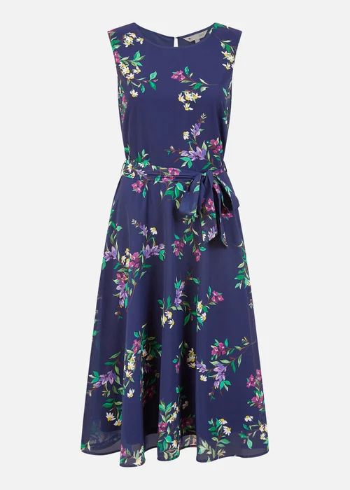 Yumi Navy Floral Print Midi Skater Dress - 16 Image 3