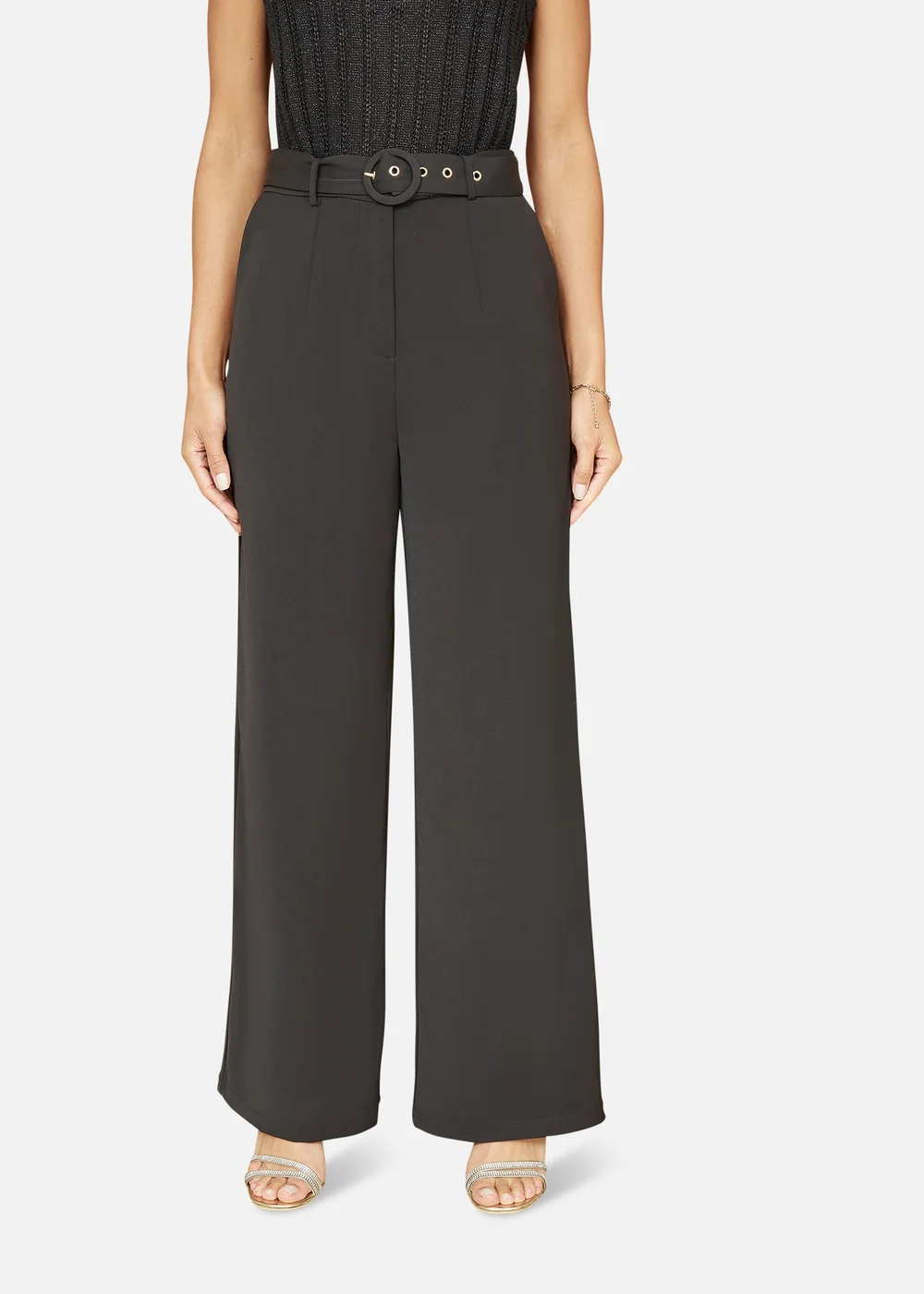 Yumi Black Straight Leg Crepe Trousers With Belt - 8 Image 2