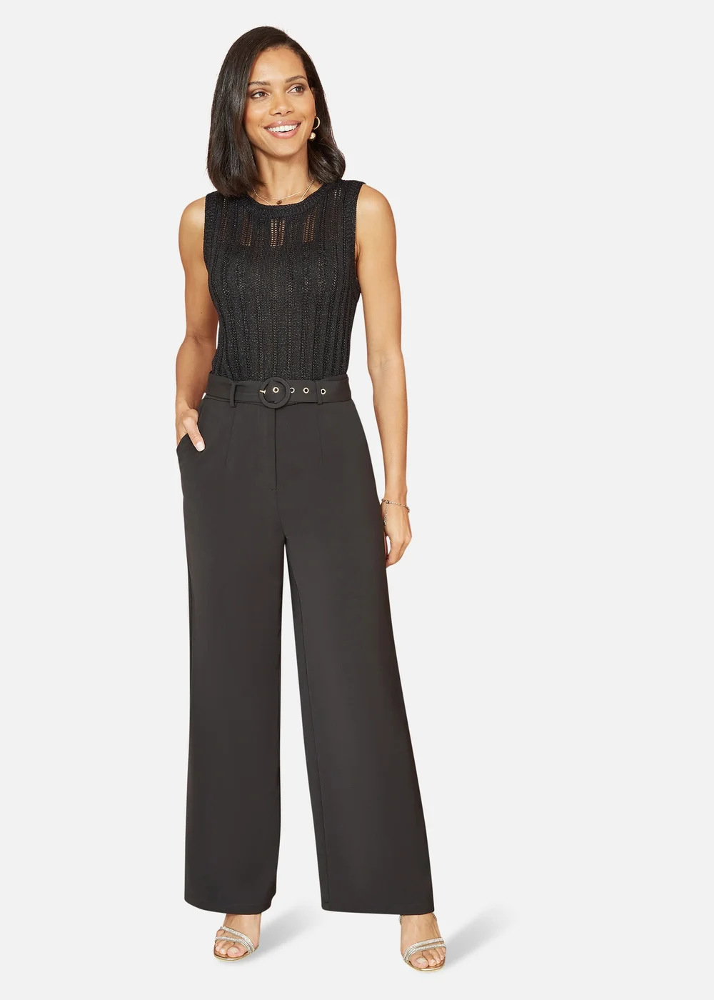 Yumi Black Straight Leg Crepe Trousers With Belt - 8 Image 1