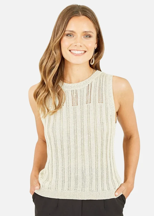 Yumi Gold Metallic Knitted Tank Top - S Image 2