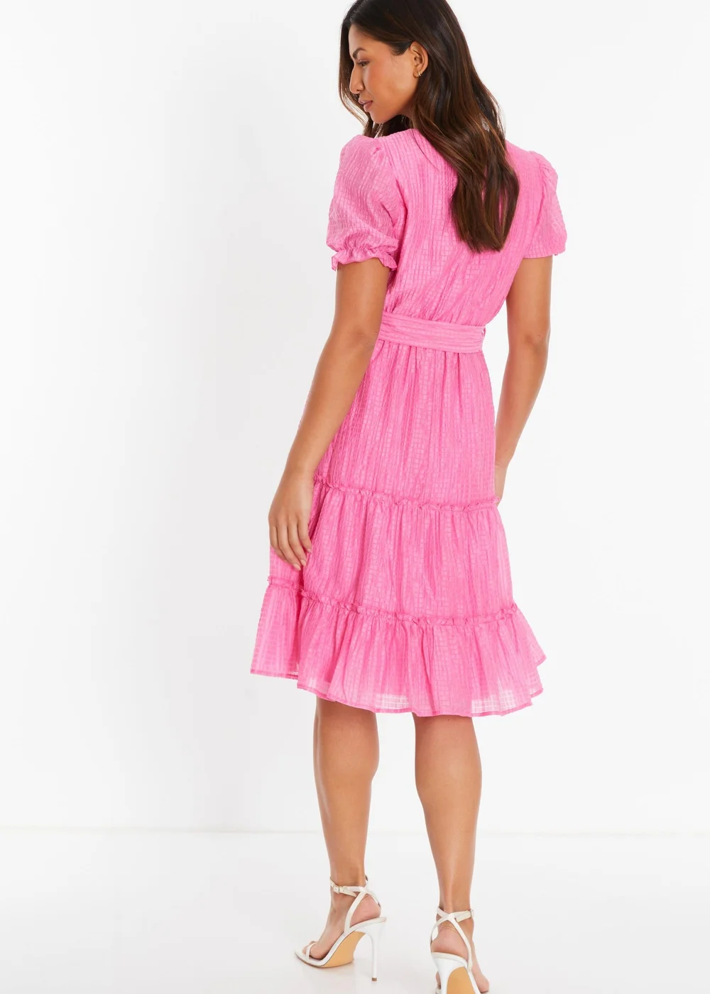 Quiz Pink Textured Frill Skater Midi Dress - 6 Image 2