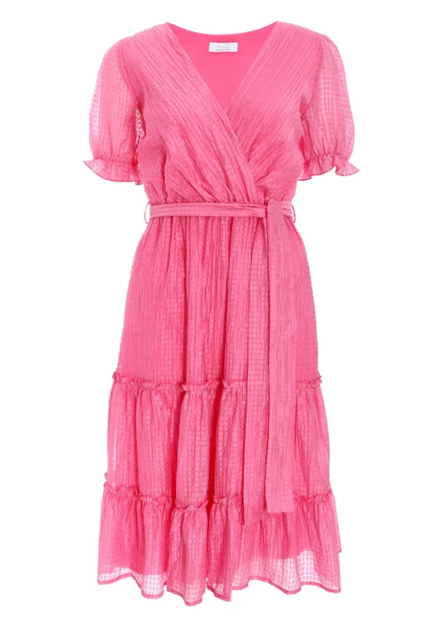 Quiz Pink Textured Frill Skater Midi Dress - 6 Image 4