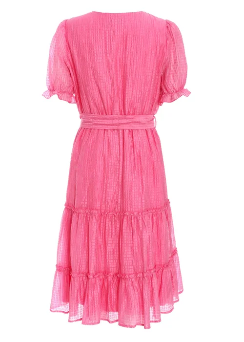 Quiz Pink Textured Frill Skater Midi Dress - 6 Image 5