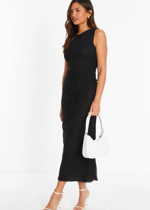Quiz Black Mesh Ruched Bodycon Midaxi Dress - 6 Image 3