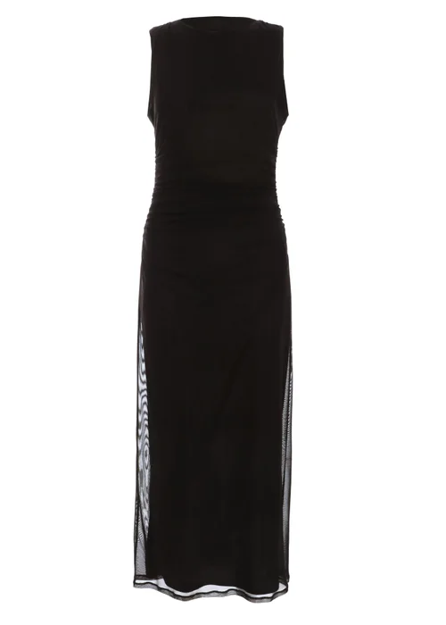 Quiz Black Mesh Ruched Bodycon Midaxi Dress - 6 Image 4