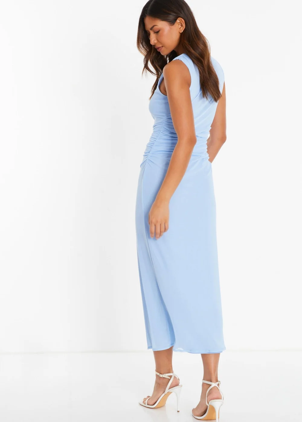 Quiz Blue Mesh Ruched Bodycon Midaxi Dress - 14 Quiz Blue Mesh Ruched Bodycon Midaxi Dress - 14