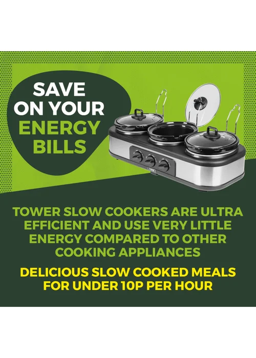 Tower Stainless Steel Three Pot Slow Cooker - One Size Image 3