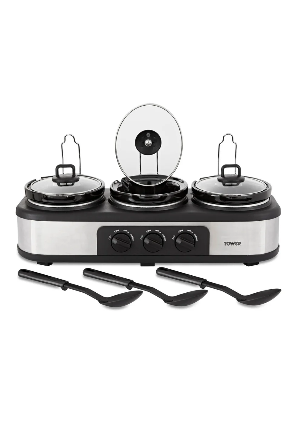 Tower Stainless Steel Three Pot Slow Cooker - One Size Image 1