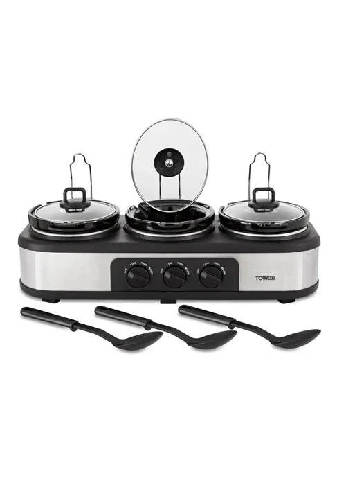 Tower Stainless Steel Three Pot Slow Cooker - One Size Image 1