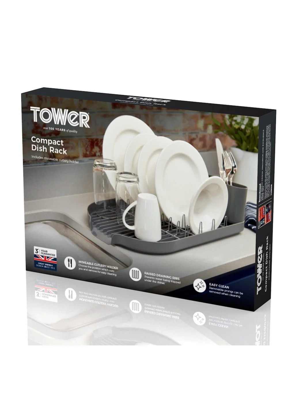 Tower Grey Compact Dishrack With Cutlery - One Size Image 2