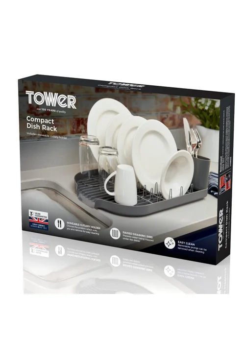 Tower Grey Compact Dishrack With Cutlery - One Size Image 2